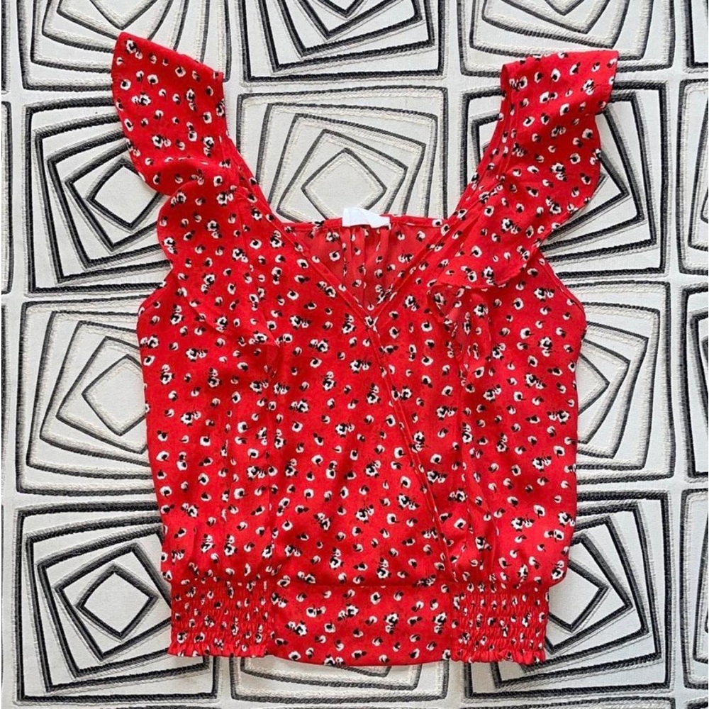 Sienna Sky Ruffle Sleeve Tank Blousee Red/White Tiny Flowers - L